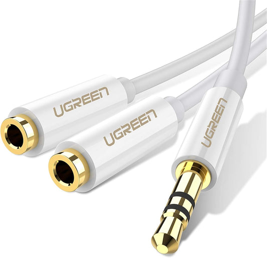 Audio-Splitter-Adapter 3,5mm - 2 x 3,5mm UGREEN AV123 2in1, 0,2m, Weiß 