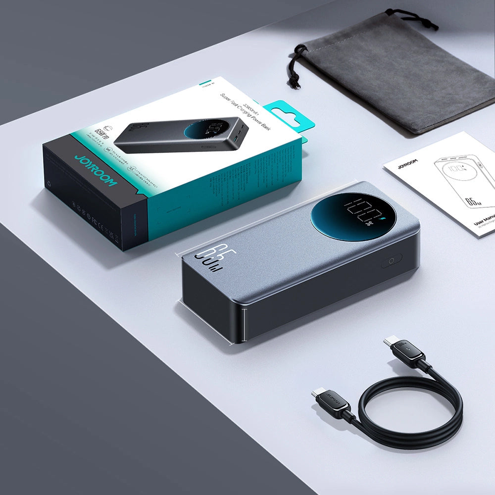 External Battery Joyroom JR-PBF05, 30000mAh, 65W, QC + PD, 1 x USB-A - 2 x USB-C, Black 