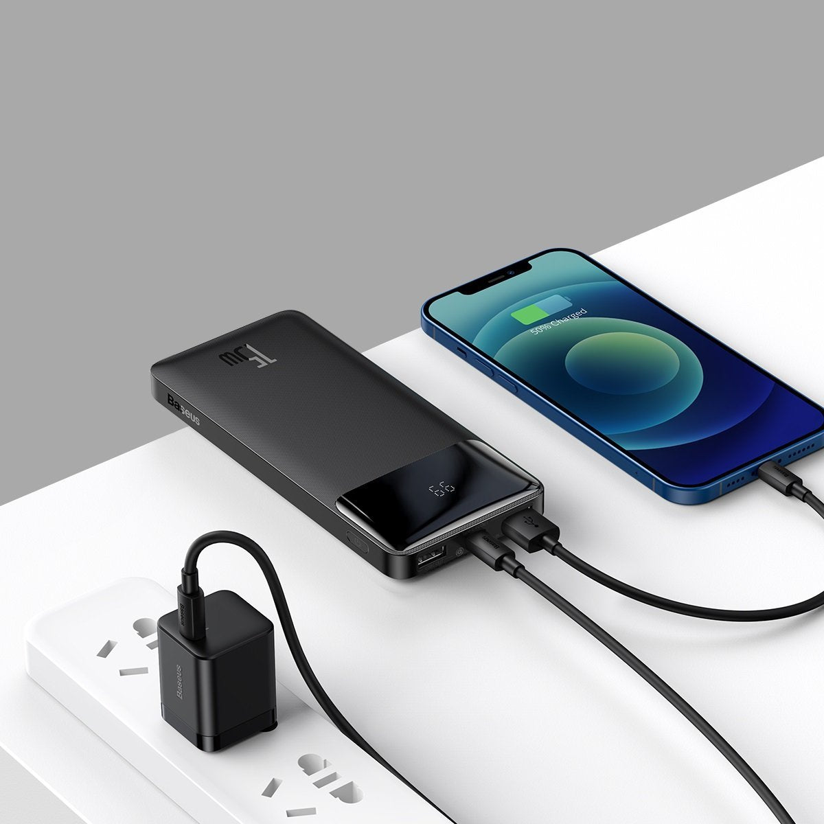 Baseus Bipow Externer Akku, 10000mAh, 15W, 1 x USB-C - 2 x USB-A, Schwarz PPBD050001 