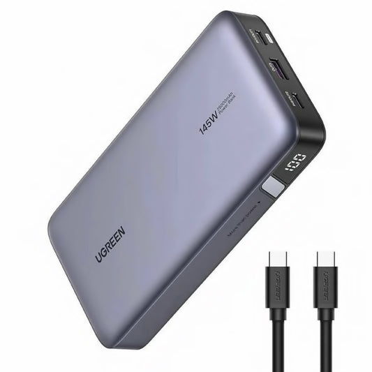 UGREEN PB205 Externe Batterij, 25000mAh, 145W, QC + PD, 1 x USB-A - 2 x USB-C, Grijs 