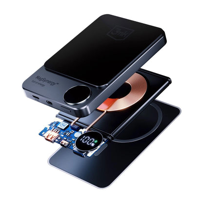 3MK MagSynergy Wireless External Battery, 5000mAh, 18W, PD + FQI, 1 x QI - 1 x USB-C, Schwarz
