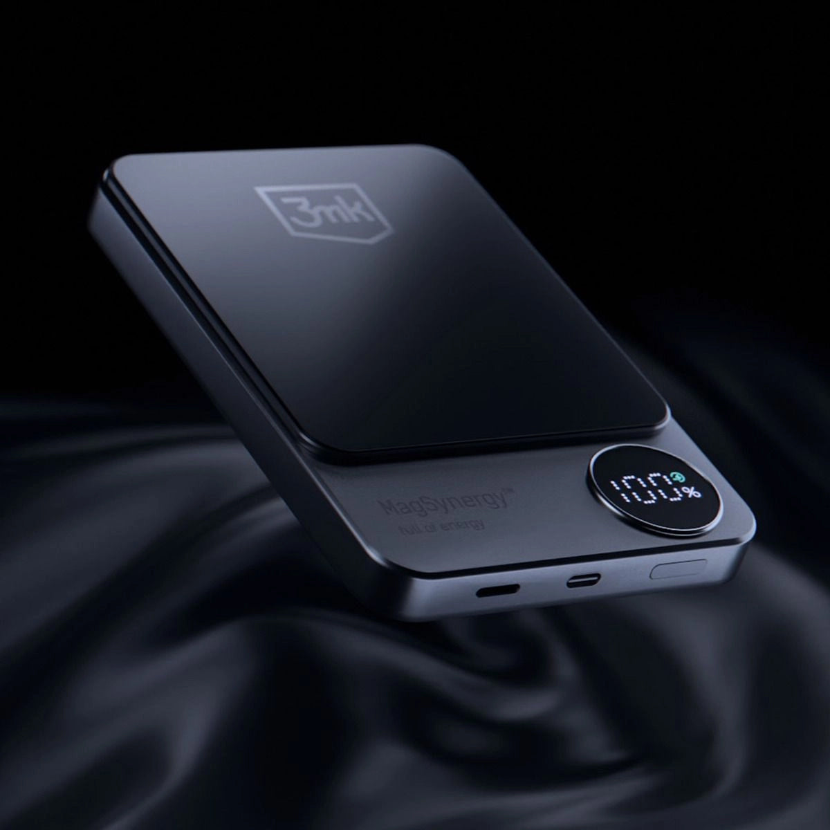 3MK MagSynergy Wireless External Battery, 5000mAh, 18W, PD + FQI, 1 x QI - 1 x USB-C, Schwarz