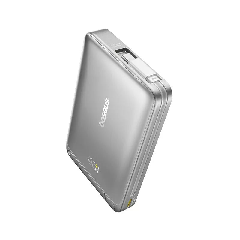 Externer Wireless-Akku Baseus Nomos Kickstand, 10000mAh, 45W, PD + QI, 1 x QI - 1 x USB-C, Schwarz P10078800843-00