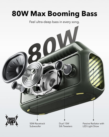 Tragbarer Bluetooth-Lautsprecher Anker SoundCore Boom 2, 80W, RGB, wasserdicht, grün A3138061 