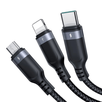 USB-A - Lightning / microUSB / USB-C Ladekabel Joyroom S-A18 3in1, 18W, 0.3m, Schwarz 