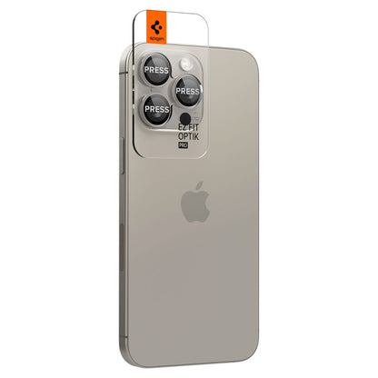 Back Camera Protective Film Spigen EZ FIT for Apple iPhone 15 Pro Max / 15 Pro, Glass Protected, Set 2 pieces, Gray AGL07163 
