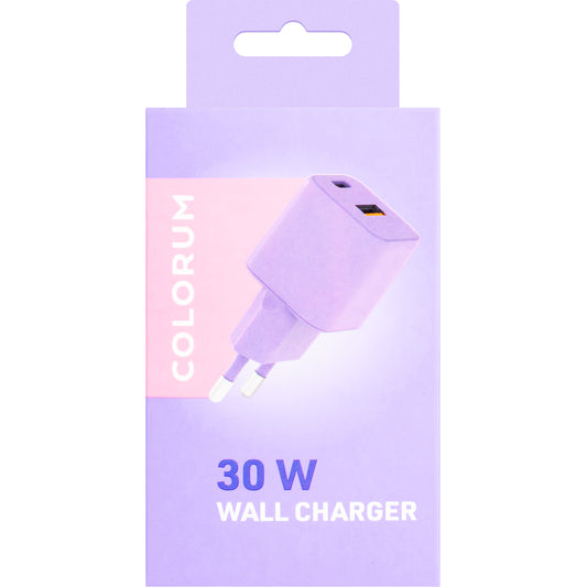 Netwerkoplader Colourum CLS30-AC-09, 30W, 3A, 1 x USB-A - 1 x USB-C, paars 